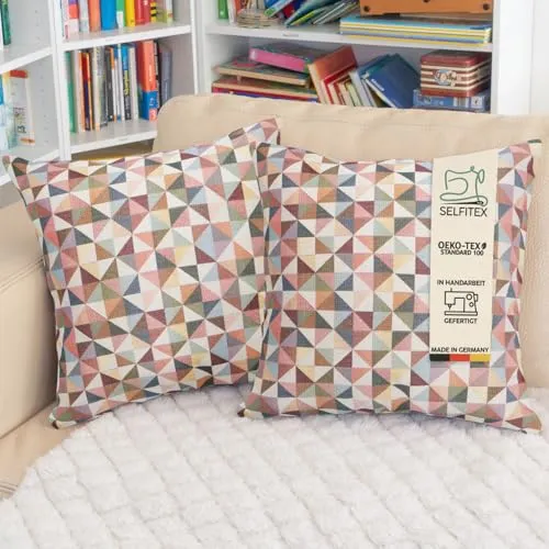 Selfitex Dekokissen Set 2er mit buntem Muster - Dekokissen Set mit hochwertigem Gobelin Kissenbezug und weichem Füllkissen, ideal zur Verschönerung Ihres Wohnraums. Waschbar bis 30 °C, inklusive Füllkissen für sofortigen Komfort.