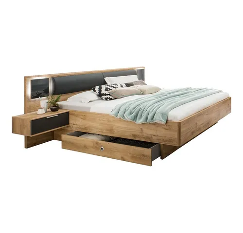 Lomadox Bett VIESTE-43, 160cm mit Bettschubladen und Nachttischen - Modernes Doppelbett VIESTE-43 mit 2 Bettschubladen, Nachttischen und LED-Beleuchtung. Hochwertige Verarbeitung in graphit/Eiche, ideal für individuellen Schlafzimmerstil. Entdecke elegantes Design und praktische Funktionen!