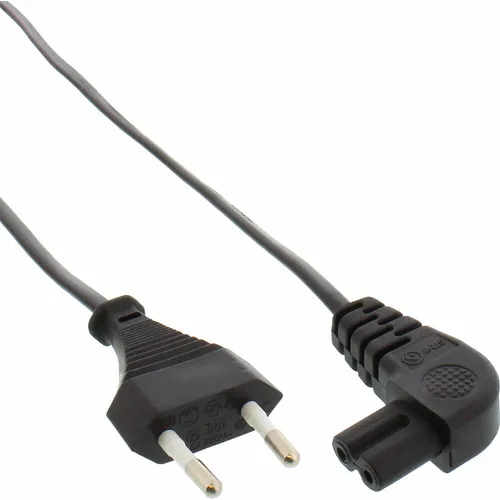 InLine 16654G Netzkabel - gewinkelter Euro 8 C7 Stecker, 2m lang, ideal für Fernseher, Laptops und mehr