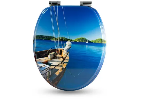 Sanfino WC-Sitz „Boat“ mit Absenkautomatik - Toilettendeckel aus hochwertigem Holzfaser mit sanftem Soft Close, sorgt für hohen Sitzkomfort und individuelle Gestaltung durch bunte Motive.