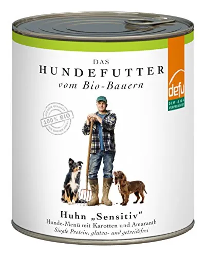 defu Hundefutter | 6 x 820 g | Bio Huhn Sensitiv | Premium Bio Nassfutter Menü | Alleinfuttermittel für Hunde