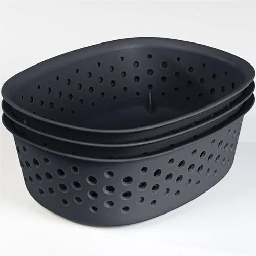 KONZEPT 3er Aufbewahrungsbox ohne Deckel klein 0,8 l, Aufbewahrungskorb aus Kunststoff, Farbe schwarz