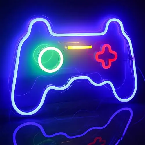 ineonlife Spiel Neon Schild für Game Wand Deko,Gamer LED Leuchtschilder Dimmbare,Blau Gaming Led Schild für Spielzimmer,Jugendzimmer,Game Room,Playstation,Spielbereich,Spielgeschenk