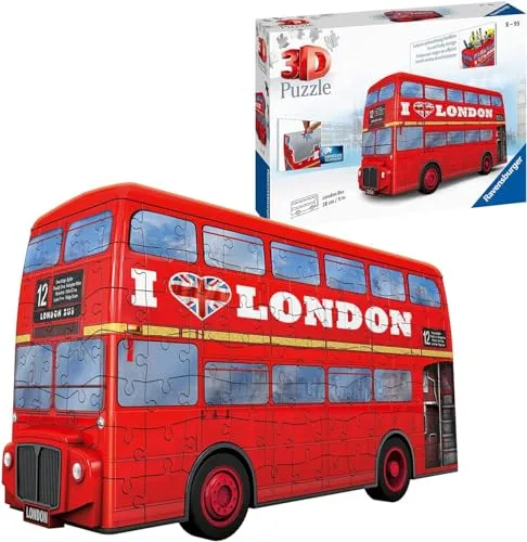 Ravensburger 3D Puzzle London Bus - 3D-Puzzle mit 216 stabilen Teilen, ideal für Einsteiger und Fortgeschrittene. Der ikonische London Bus begeistert durch drehbare Räder und einfache Anleitung – perfekter Puzzlespaß für die ganze Familie!