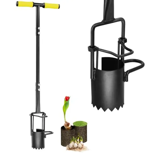 Colwelt Blumenzwiebel-Pflanzwerkzeug mit langem Griff - Zwiebelpflanzer mit gezacktem Boden für müheloses Pflanzen. Ideal für Tulpen, Iris und Narzissen – der perfekte Helfer für rückenschonendes Arbeiten im Stehen!