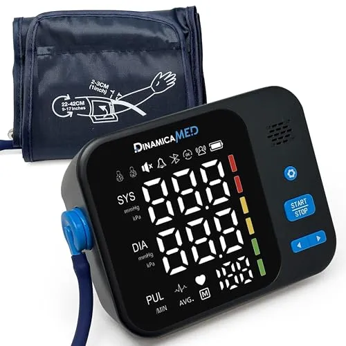 Dinamicamed A‑159 Digitales Oberarm‑Blutdruckmessgerät – 2 Benutzer, 2×99 Speicherplätze, Arrhythmie‑Erkennung, großes Display, Komfortmanschette 22–42 cm, einfache Bedienung