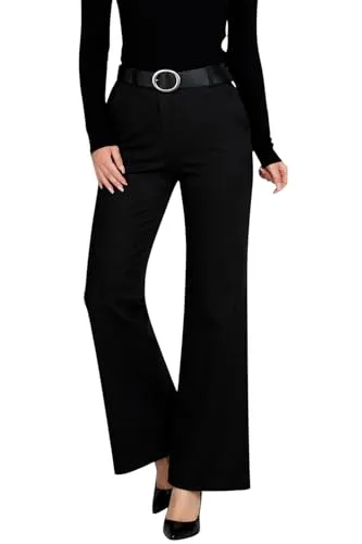 Mississhop 431 Damen Stretchhose mit Gürtel – Elegante schwarze Stoffhose XL
