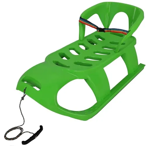 KOTARBAU® Bob Schlitten mit Lehne - 87 x 45 x 42 cm - Kunststoff Schlitten für Kinder - mit Rückenlehne - Schneeschlitten - Kinderschlitten mit Sicherheitsgurt & Zugseil - Kinderbob - Grün