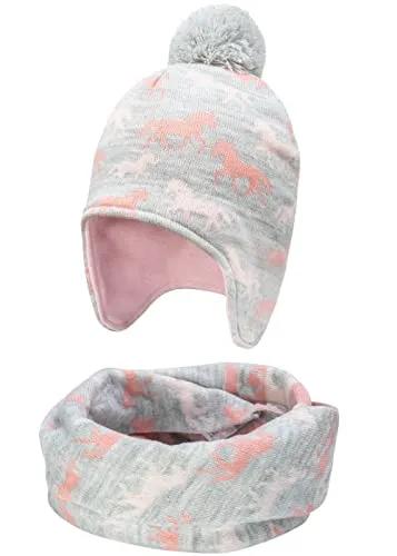 Foruhoo Jungen Wintermütze Beanie Hut, Mädchen Strickmütze Mütze mit Bommel… (55, Pferd Set)