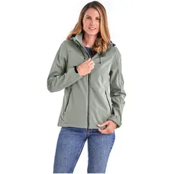 Damen Softshelljacke - Wasserabweisend & Winddicht, Gr. 44, helloliv - Funktionsjacke mit weichem Innenfleece, ideal für Übergangszeiten. 10.000 mm Wassersäule, atmungsaktiv und PFAS-frei imprägniert. Abnehmbare Kapuze und verstellbare Ärmelbündchen für optimalen Tragekomfort.