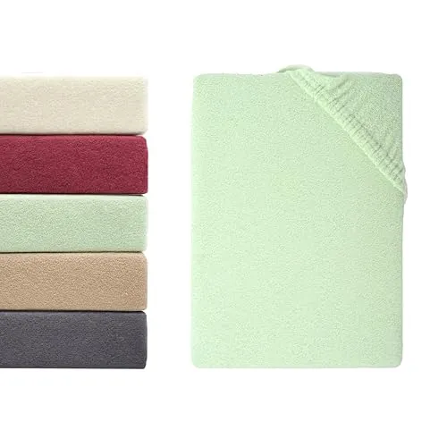 Winterflausch Boxspringbett Spannbettlaken | Spannbetttuch Teddyflausch 80% Baumwolle & 20% Mikrofaser | OEKO-TEX®Standard 100 - In vielen Größen und Farben | 180 - 200 x 200 - 220 cm Eukalyptus
