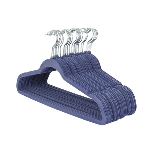Harbour Housewares rutschfeste Kleiderbügel aus Samt - 45cm - Blau - 25x Platzsparend Dünn Erwachsene Kleidung Hose Anzug Hemd Lagerung Aufhänger Haken