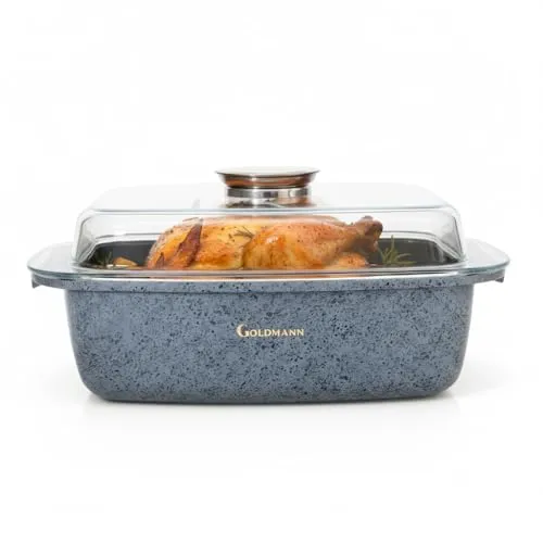 GOLDMANN Bräter Rechteckig 32cm (5,5L), Glasdeckel, Antihaftbeschichtet