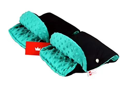 BABYLUX MUFF Handmuff PLÜSCH Handwärmer für Kinderwagen Buggy Handschuh 2 Stück (1. Schwarz + Minky Minze)