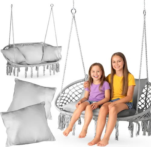 Outtec Hängesessel Grau, 2-Sitzer im Boho-Stil - Vielseitiger Hängesessel für Garten und Balkon, mit stabiler Konstruktion und einer Tragfähigkeit von bis zu 200 kg. Entspannung pur auf trendige Art!