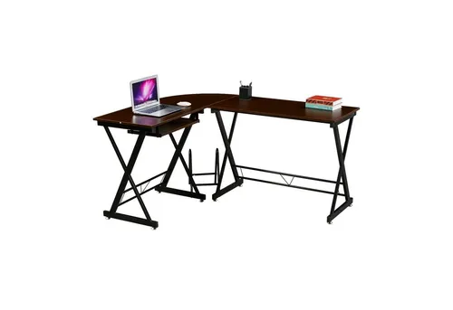 SVITA Eckschreibtisch ECKHART - Kinderschreibtisch in Nussbaum-Optik mit herausziehbarem Tastaturauszug und Computer-Stativ, ideal für ergonomisches Arbeiten und Platzsparendes Design.