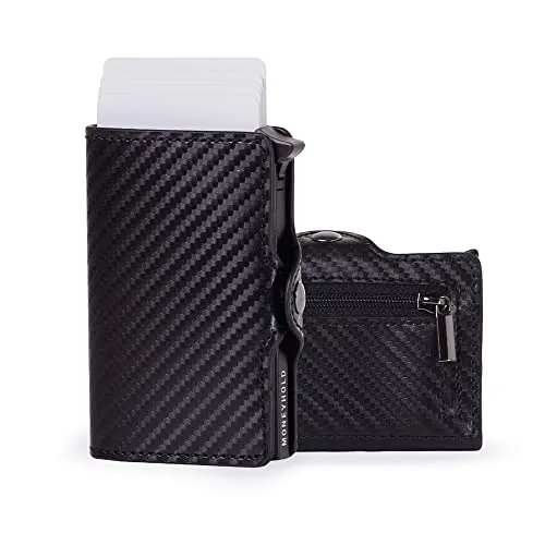 Moneyhold® Slim Wallet - Kartenetui Herren - RFID Schutzhülle Karten Portemonnaie - Kleine Geldbörse Herren Vegan mit Münzfach (2 - Mit Münzhalter, 1 - Carbon Schwarz)