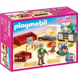 PLAYMOBIL Dollhouse 70207 - Gemütliches Wohnzimmer mit elektrischem Kamin und Schlafmöglichkeiten für kreative Rollenspiele ab 4 Jahren