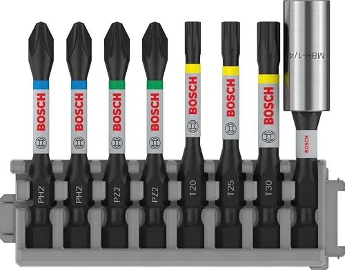Bosch 8x PRO Impact Set mit Standard-Bithalter und Pick and Click-Index (170 x 120 mm, Professional Zubehör Schraubendreher, Schraubendreher)