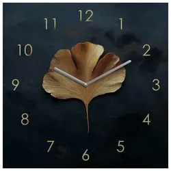 Levandeo® Wanduhr mit Ginkgo Blatt in gold von Levandeo