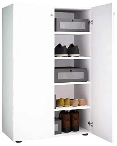 VCM Holz-Schuhschrank Lona | 5 Fächer & 2 Drehtüren - Schuhschrank aus Holz mit variablen Einlegeböden, ideal für Schuhe und Stiefel. Maße: H. 110 x B. 70 x T. 39 cm, mit robusten Metallbeschlägen.