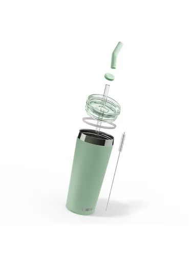 Sigg Mug Milky Green 0,6l - Isolierter Trinkbecher aus Edelstahl mit Trinkhalm - Thermosflasche mit vakuumisolierter Doppelwand, hält Getränke bis zu 24 Stunden kalt und bis zu 4 Stunden warm, inklusive Glas-Trinkhalm und Reinigungsbürste für nachhaltigen Genuss.