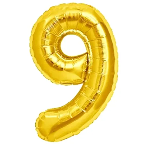 Luftballon 9. Geburtstag Zahl 9 Goldene XXL Riesen Folienballon 100cm Geburtstagsdeko Ballon Zahl Deko zum Geburtstag. Fliegt mit Helium.