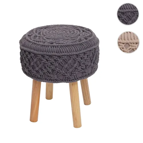 Sitzhocker HWC-J43 - Stylischer Strickhocker in Dunkelgrau - Hocker aus Makramee, ideal als bequeme Sitzgelegenheit oder Fußablage. Leicht und vielseitig, perfekt für Wohnzimmer oder Eingangsbereich. BSCI-geprüft für soziale Standards.