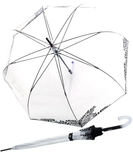 Knirps Damen Glockenschirm C.760 - Transparent Jungle, hochwertiger und eleganter Regenschirm mit stilisiertem Blattmuster und ergonomischem Griff