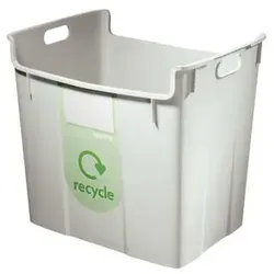 Leitz Wertstoffsammelbehälter Grau 40L - Haushaltszubehör mit 40 Litern Fassungsvermögen, platzsparend und stapelbar. Ideal für die Mülltrennung mit beschriftbarem Etikett und praktischen Tragegriffen.