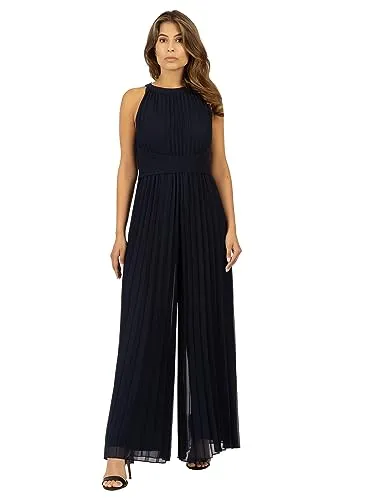 APART Plisseeoverall aus leicht körnigem, plissierten Chiffon mit Plisseefalten, Nachtblau, 42