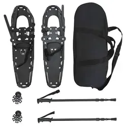 vidaXL 3 in 1 Schneeschuhe mit Wanderstöcken Schwarz 30 Zoll