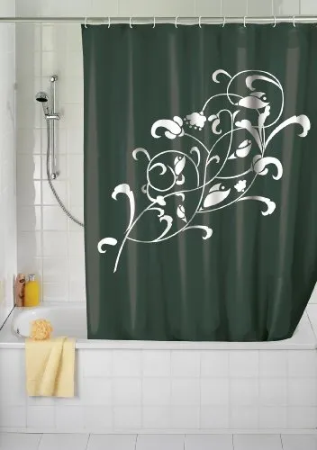 WENKO 19223100 Duschvorhang Ornamento Bianco - waschbar, mit 12 Duschvorhangringen, Kunststoff - Polyester, Schwarz