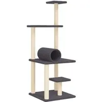 vidaXL Kratzbaum Dunkelgrau 136 cm - Kratzbaum für Katzen mit Sisal-Kratzsäulen, mehrstufigem Design und weichem Plüschbezug – ideal zum Klettern, Kratzen und Entspannen.