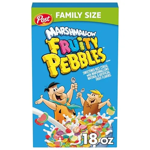 Post Fruity Pebbles Marshmallow-Müsli, fruchtiges Kinder-Müsli mit Marshmallows, glutenfrei, 530 ml Box