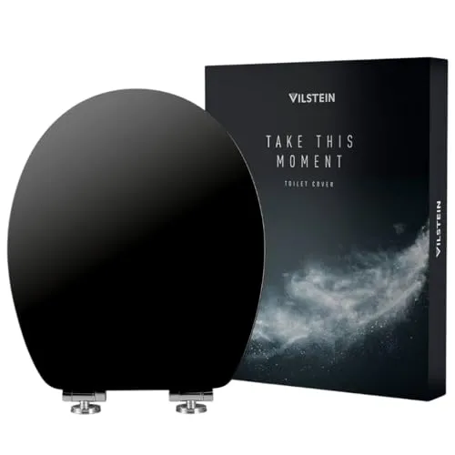 VILSTEIN WC-Sitz mit Absenkautomatik, Antibakteriell, Stabile Metall-Scharniere verchromt und rostfrei, hochwertige und stabile Qualität aus MDF Holz, WC Deckel, Hochglanz schwarz