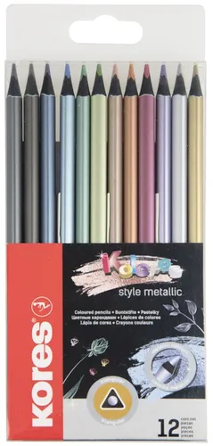 Kores Kolores Style Metallic - 12 schwarze Holz-Buntstifte, hochpigmentierte Metallic-Farben für kreative Kunstwerke und entspannte Handhabung