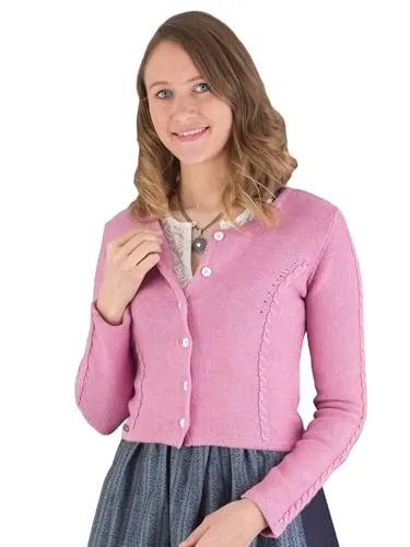 Hammerschmid Strickjacke Lugano rosa, Lange Trachtenweste für Damen, Festliche Trachtenjacke zum Dirndl oder Rock (DE/NL/SE/PL, Numerisch, 44, Regular, Regular, roas)
