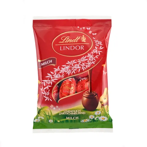 Lindt Lindor Vollmilch-Eier 90g - Genießen Sie die zartschmelzende Vollmilchschokolade von Lindt in Form von Eier. Perfekt für Ostern, ideal für Schokoladenliebhaber und als süße Überraschung!
