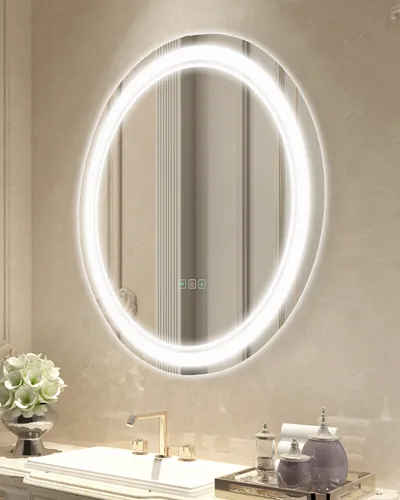 VEVOR LED Badezimmerspiegel 60cm Rund - Badezimmerspiegel mit 3 Farbtemperaturen (kalt, warm, warmgelb) für perfektes Licht, ideal für Makeup und Pflege.