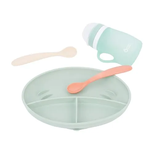 Babymoov Esslernset GROW'ISY 24-36 Monate, 4-teiliges Silikon-Kindergeschirr, inkl. Teller, zwei Löffel & Trinkbecher