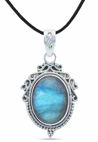 mantraroma Kettenanhänger 925 Silber Labradorit grün blauer Stein Edelstein Kettenanhänger Damen Sterling Silber Halskette Anhänger Geschenk (MAH-124-05)