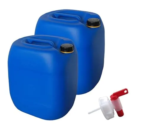 kanister-vertrieb® 2 Stück 30 L Kanister Wasserkanister Kunststoffkanister blau DIN61 + Hahn + Etiketten