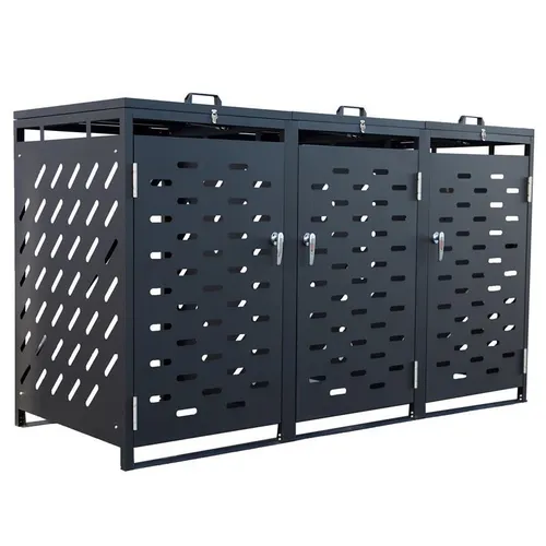 ESTEXO Mülltonnenbox mit Deckel - Anthrazit (3 Türen) - Dekorative Mülltonnenverkleidung aus pulverbeschichtetem Stahl, mit abschließbaren Türen und optimaler Luftzirkulation durch Belüftungsschlitze. Ideal für Tonnen bis 240 Liter.