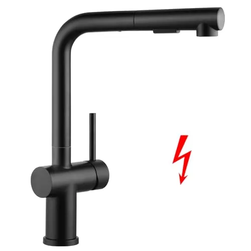 WOOHSE Niederdruck Spültischarmatur mit ausziehbarer Brause - Armaturen für die Küche mit 360° drehbarem Wasserhahn und flexibler Ausziehbrause für mehr Komfort beim Spülen.