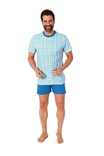 Herren Kurzarm Schlafanzug Shorty Pyjama mit Rundhals in eleganter Optik - 122 105 10 811, Farbe:hellblau, Größe:50