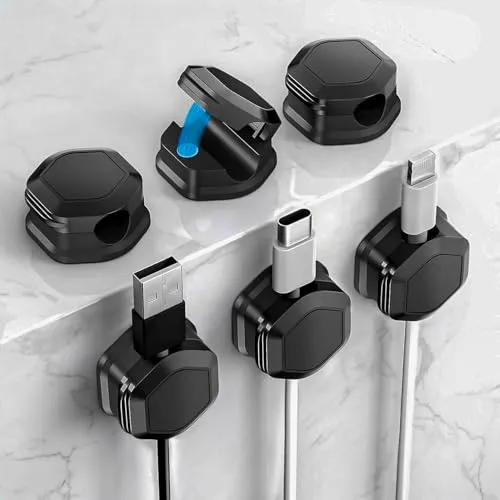 Stück Kabelhalter, Kabel Organizer, Kabelhalter Selbstklebend, Magnetische Kabelclips, Kabelbefestigung, Kabelhalterung für Wand, USB, Audiokabel, Ladekabel, Nachttisch (Schwarz) 6