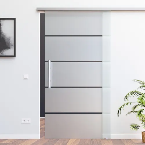 Glas Schiebetür AMOD SoftStop 775 x 2050 mm – SlimLine Komplett Set - Elegante AMOD Glasschiebetür mit SoftStop-Funktion und hochwertigem 8 mm Einscheibensicherheitsglas. Ideal für stilvolle Raumtrennungen und platzsparend durch das SlimLine Schienensystem.