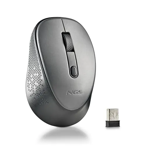 NGS Dew Gray – Funkmaus mit optischem Sensor, ergonomisch, lautlos für Laptop, präzise mit Nano-Receiver, beidhändig verwendbar, 800/1600 DPI, Plug & Play