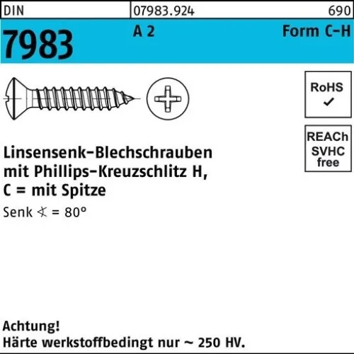 100er PACK(Stk) 007983920049048022 Linsensenkblechschraube DIN 7983 m.Kreuzschl